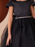 Girls Multi Color Square Neckline Cap Sleeve Flower Girl Dress 2-12
